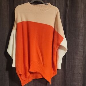 Colorblock Crew Neck Sweater - Orange and Cream
